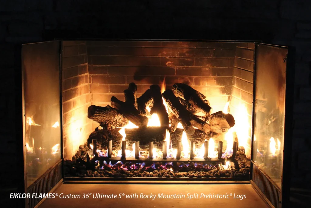 EIKLOR FLAMES Custom 36in Ultimate 5 with Rocky Mountain Split Prehistoric Logs